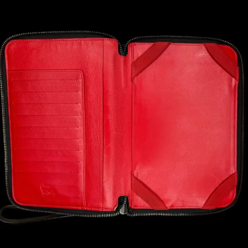 Christian Louboutin Black Spiked Leather Tablet Case Clutch - Picture 8 of 10
